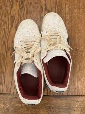 Puma Cream Leather Sneakers with Burgundy Interior